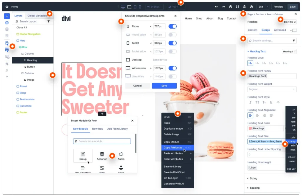 Interface Divi 5 avec flexbox